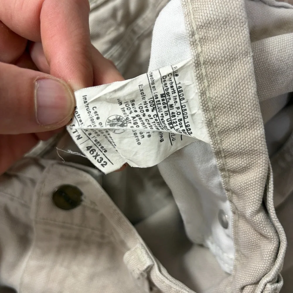 Carhartt Canvas Pants 46x32 B72 STN Beige MAde in USA 100% Cotton Work